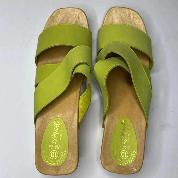 Romano Italy Y2K green Leather & Wooden block heels size 10 - Picture 3 of 7